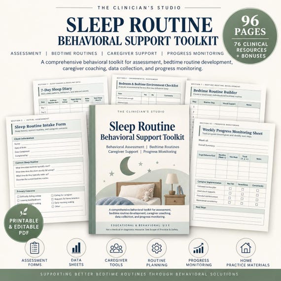 Sleep Routine ABA Toolkit | BCBA Parent Training & Behavior Data Sheets | Bedtime Routine Assessment | Caregiver Coaching Printable