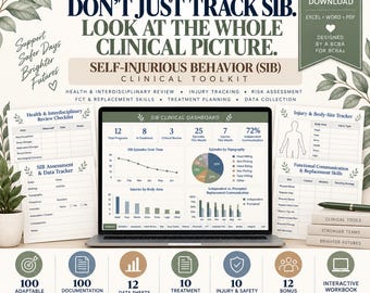 Self-Injurious Behavior SIB Clinical Toolkit | Bcba Assessment, 100 ABA goals, Injury Tracker, FCT, Data Sheets and Treatment Plan