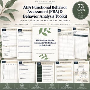 Toolkit voor functionele gedragsanalyse (FBA) | FBA-sjablonen en ABC-gegevensbladen | Hulpmiddelen voor gedragsanalyse (BCBA) | Bewerkbare PDF en Word