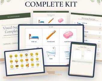 Visual Supports Complete Kit, 216 Picture Cards, Visual Schedule, First Then Board, Token Board, Feelings Chart, Autism and ABA Printables