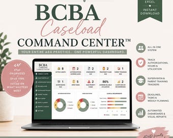 BCBA Caseload Tracker Excel Spreadsheet | ABA Caseload Command Center™ | Authorization, Billable Hours, RBT Supervision & Parent Training