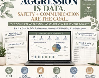 Aggression Assessment and Treatment Toolkit | BCBA Behavior Plan, 100 Goals, ABA Data Sheets, Risk Assessment and Clinical Tools