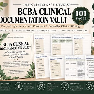 Skarbiec dokumentacji klinicznej BCBA | Szablony dokumentacji ABA (101 stron) | Notatki analityka zachowań i system pisania klinicznego