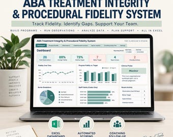 BCBA Treatment Integrity Tracker | ABA Procedural Fidelity System | Staff Performance and Supervision Excel Dashboard