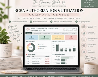 BCBA Authorization Tracker Excel Template | ABA Insurance Authorization & Utilization Dashboard | Caseload Management Spreadsheet