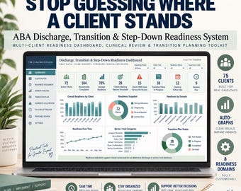 BCBA Discharge & Transition Readiness Tracker | ABA Clinical Dashboard | Step-Down Planning and Follow-Up Excel Toolkit