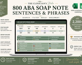 Aba SOAP Note Phrase Library | 2200+ Session Note Phrases for BCBA RBT | Excel & Google Sheets Doc Toolkit | aba progress session notes