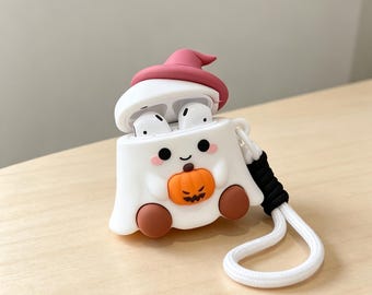 Ghost Pumpkin Witch Hat AirPods Pro Case, Silicone Halloween Earphone Cover
