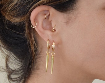 Spike earrings gold, Long dangle earrings, Spike hoop earrings, Gold hoop earrings, Long gold earrings, Long gold drop earrings, Earrings