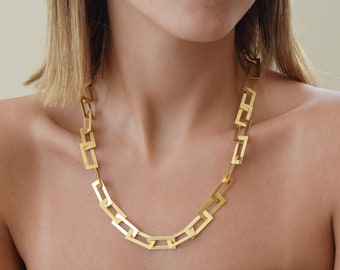 Statement necklace, Fashion necklace, Unique necklace, Gold necklace, Modern necklace, Gold rectangle necklace, Gift for her, Gold chain