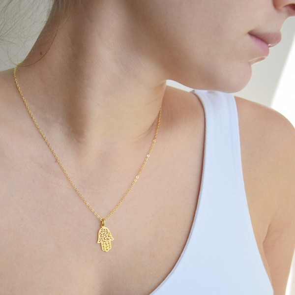 Gold hamsa necklace, Evil eye necklace, Hand of fatima, Spiritual amulet, Hamsa hand, Gold hamsa charm, Protection necklace, Gift for her