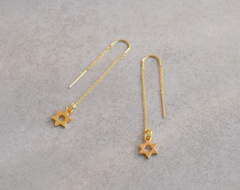 Star of David earrings, Magen David earrings, Jewish jewelry, Threader earrings, Jewish star earrings, Israeli jewelry, Stand with Israel