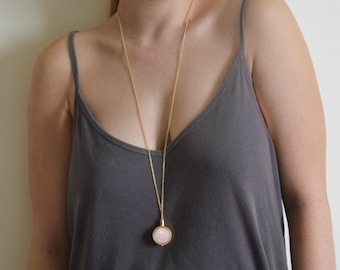 Rose Quartz Pendant Necklace, 24k Gold Plated, Love Stone Healing Crystal