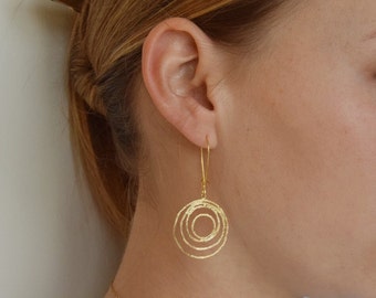 Long gold earrings, Statement earrings, Unique earrings, Fashion earrings, Jewelry gift, Anniversary gift for wife, Dangle earrings