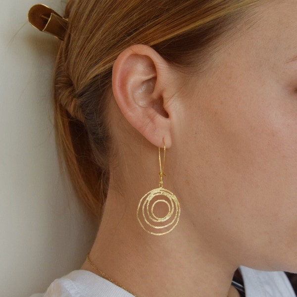 Long gold earrings, Statement earrings, Unique earrings, Fashion earrings, Jewelry gift, Anniversary gift for wife, Dangle earrings