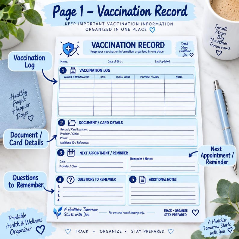 Vaccination Record Printable Immunization History & Vaccine Log PDF ...