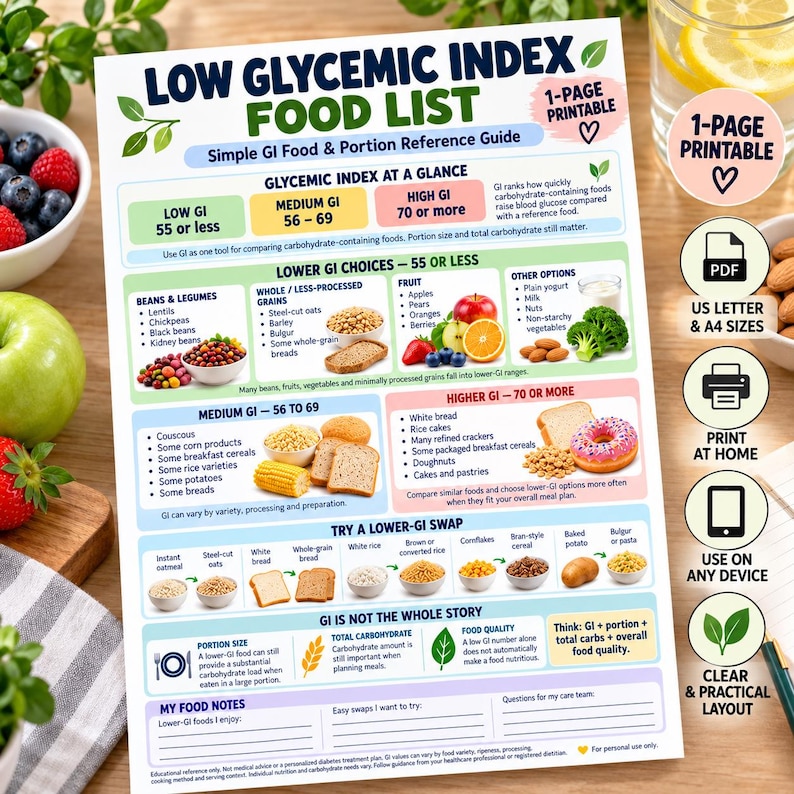 Low Glycemic Index Food List Printable: GI Food Chart & Portion Guide ...