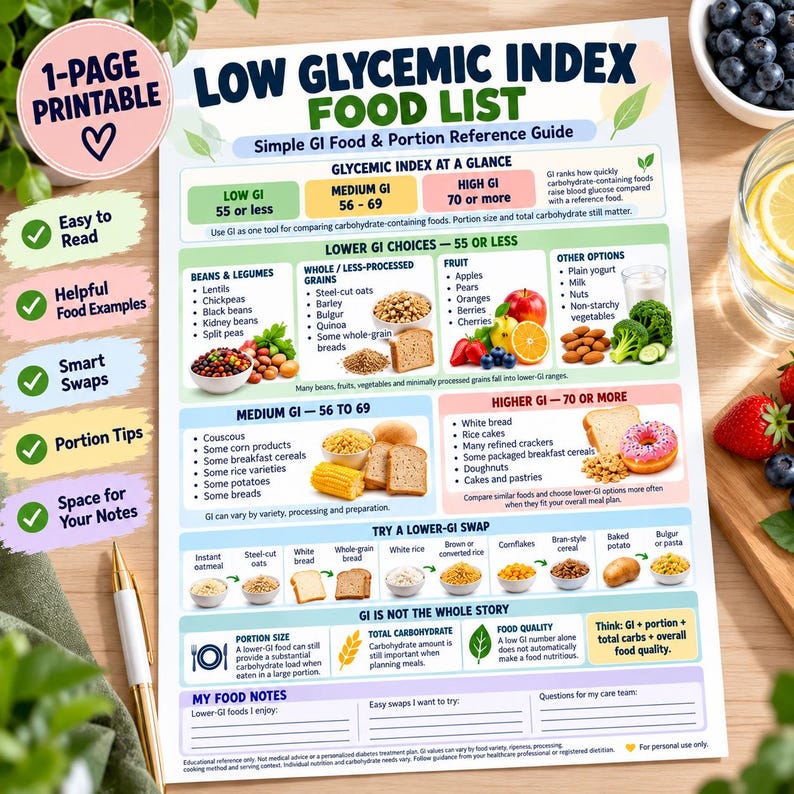 Low Glycemic Index Food List Printable: GI Food Chart & Portion Guide ...