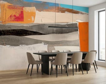 Abstract Landscape Peel and Stick Wallpaper, Modern Color Block Mural, Bold Expressionist Wall Decor