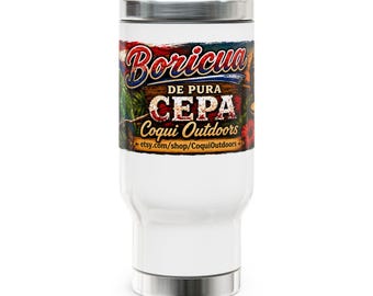 14oz Stainless Steel Travel Mug  Puerto Rican Flag Parrot Boricua