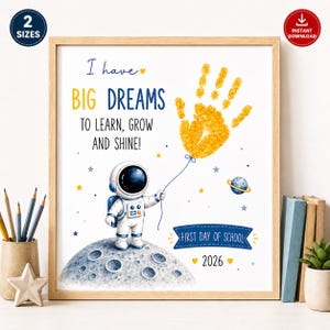 First Day of School Handprint Craft, Back to School Astronaut Keepsake Art, Printable Preschool Kindergarten Activity, Classroom Memory Page