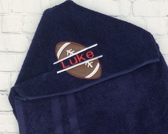 Personalized Football Hooded Towel, Bath Decor, Football Bath Towel, Sports Team Gift, Kids Hooded Towel Sports Nursery Football Nursery Dad
