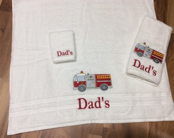 Firetruck Personalized Towel Sets Fireman Birthday Etsy