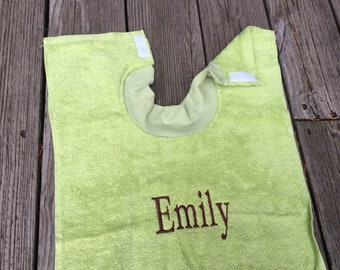 Towel Bib with hook and loop closure, Personalized Toddler Gift, Birthday Gift, Senior Clothing Protector Adult Bib, Adult Clothing Cover