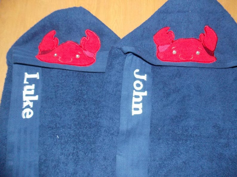 Crab Hooded Towel Personalized Hood Towel Nautical Baby Shower Gift Ocean Decor Nautical Birthday Party Nautical Decor Ocean Bath Towel