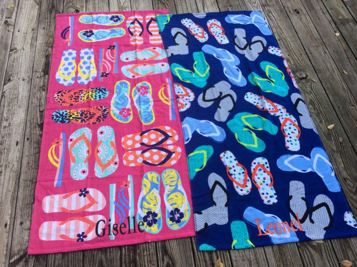Flipflops Personalized Beach Towel Gift for Girl Monogrammed Etsy