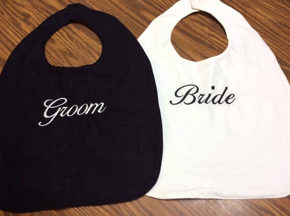 bride and groom bibs
