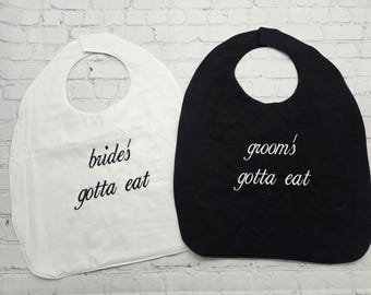 Wedding Bibs, Couples Clothing Protectors, Bridal Shower Gift,  Bachelor Gift, Wedding Clothing Protector, Personalized Adult Bib, bride bib