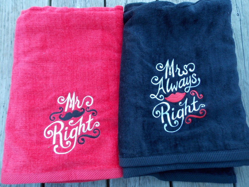 LG Set of 2 Mr. and Mrs. Right Beach Towels Bridal Shower Etsy LG Set of 2 Mr. and Mrs. Right Beach Towels Bridal Shower Etsy
