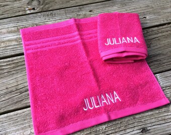 Hot Pink Personalized Washcloth Set Teen Gift,  Spa Face Cloths Cotton Cloths for Make Up, Gift for Her Ecofriendly, Reusable Washable