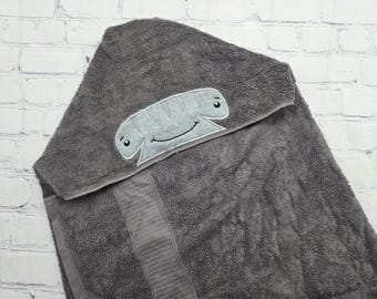 Shark Hooded Towel, Personalized Bath Towel, Nautical Baby Shower Gift, Shark Birthday, Monogrammed Cotton Towel, Washable Reusable
