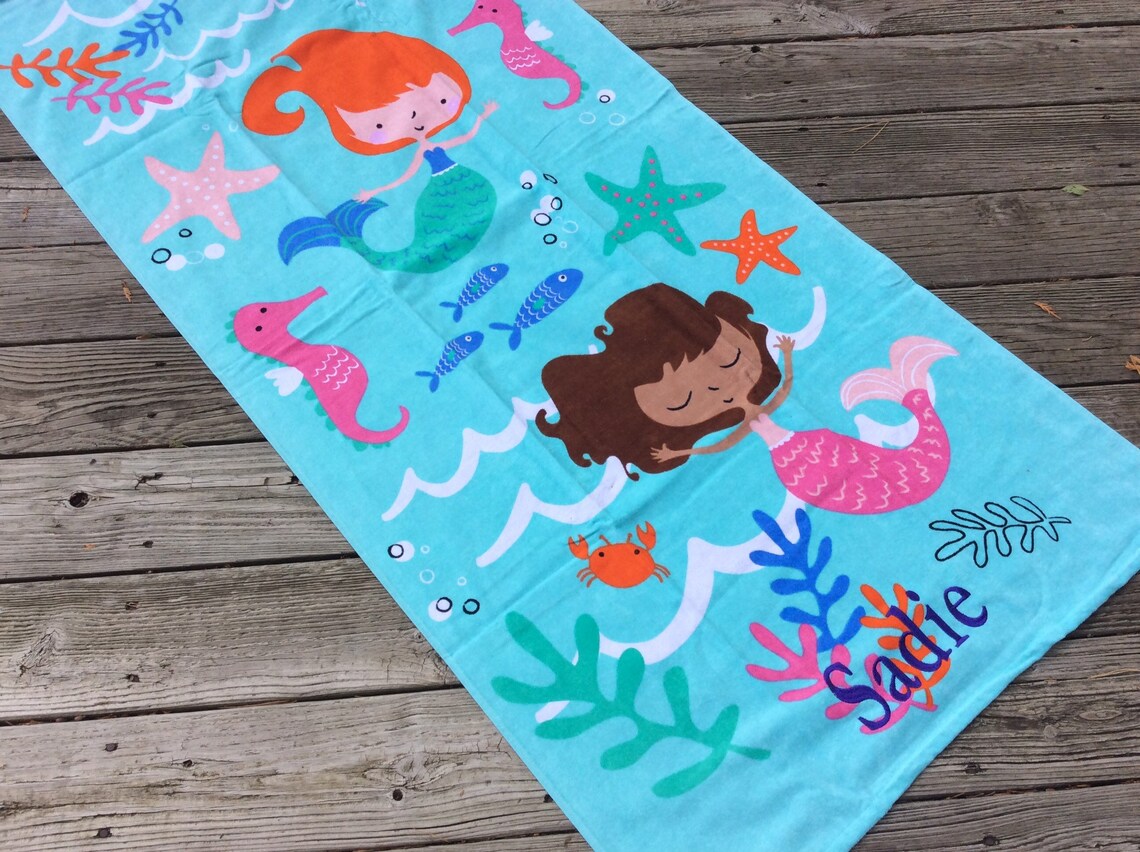 Mermaid Beach Towel Personalized Gift for Girl Nautical Etsy