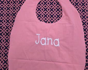 Adult Dignity Bib, Coral and Navy Classy Clothing Protector Personalized Car Napkin Reversible Senior Gift for Grandma