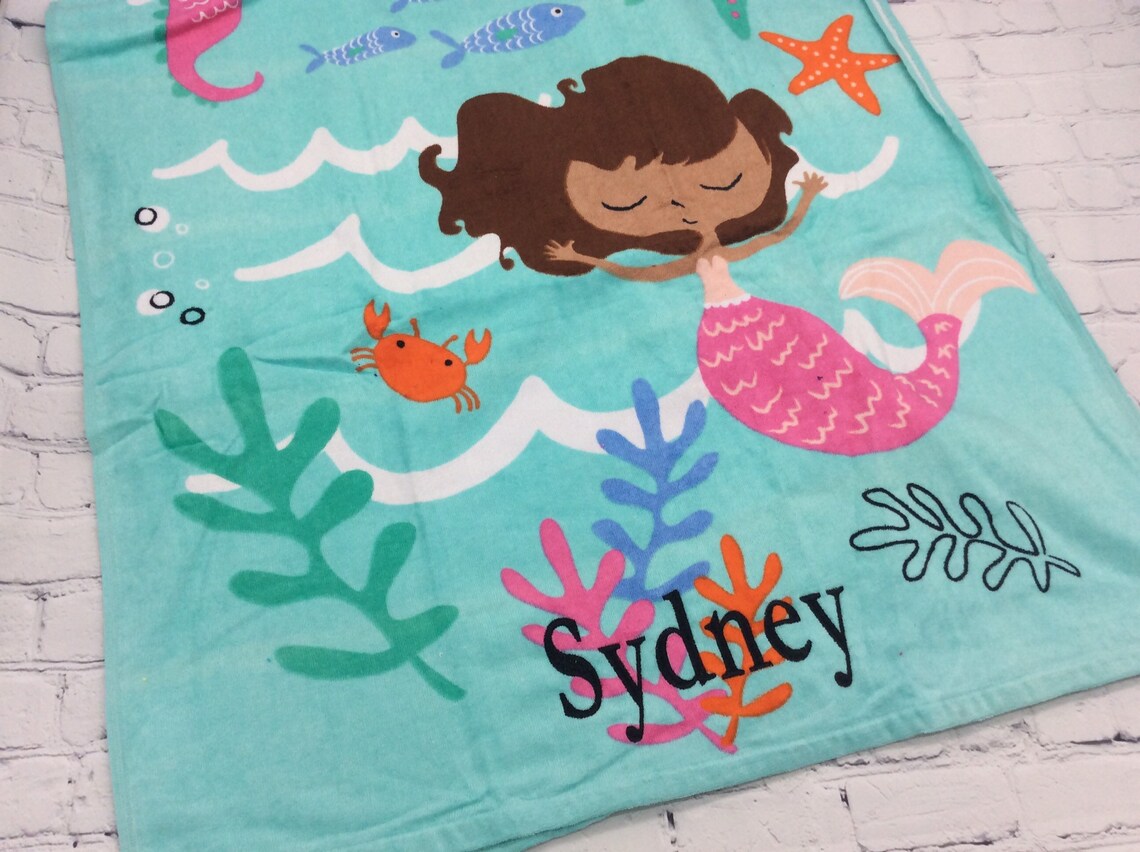 Mermaid Beach Towel Personalized Gift for Girl Nautical Etsy
