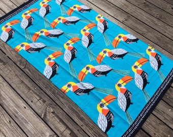 XL Toucan Personalized Beach Towel, Monogrammed Towel Adult Beach Towel, Lake House Decor, Ocean View Vacation, Bird Cotton Large Towel