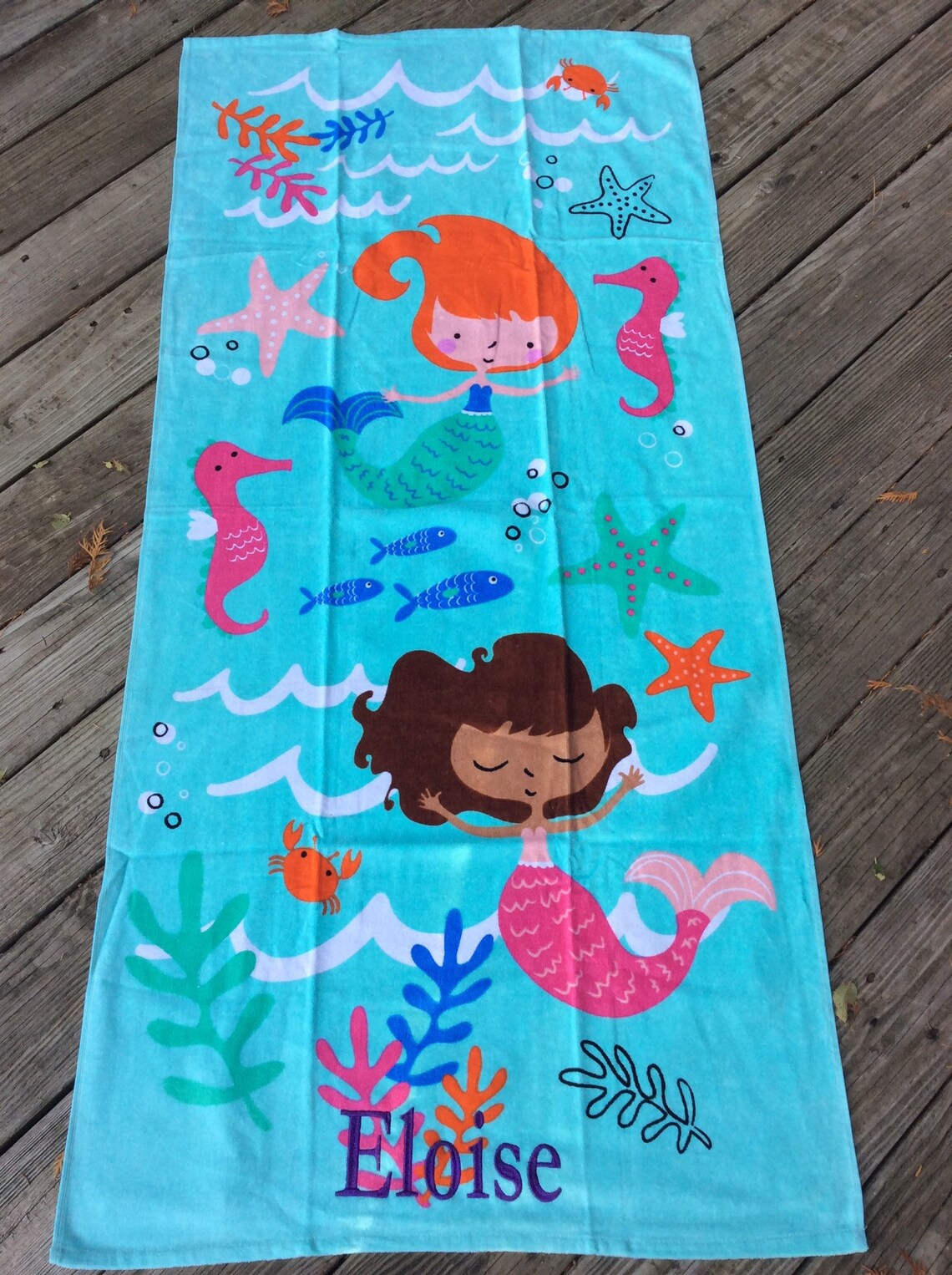 Mermaid Beach Towel Personalized Gift for Girl Nautical Etsy