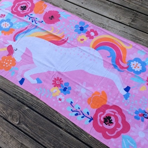 Unicorn Beach Towel - Personalized Gift for Girl, Magical Monogrammed Birthday Gift, Forest Creature Bath Decor, Cruise Ocean Vacation