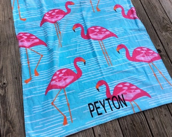 LG Flamingo Personalized Beach Towel Monogrammed Beach Towel Adult Beach Towel Flamingo Monogrammed Towel Personalized Towel Cotton Towel