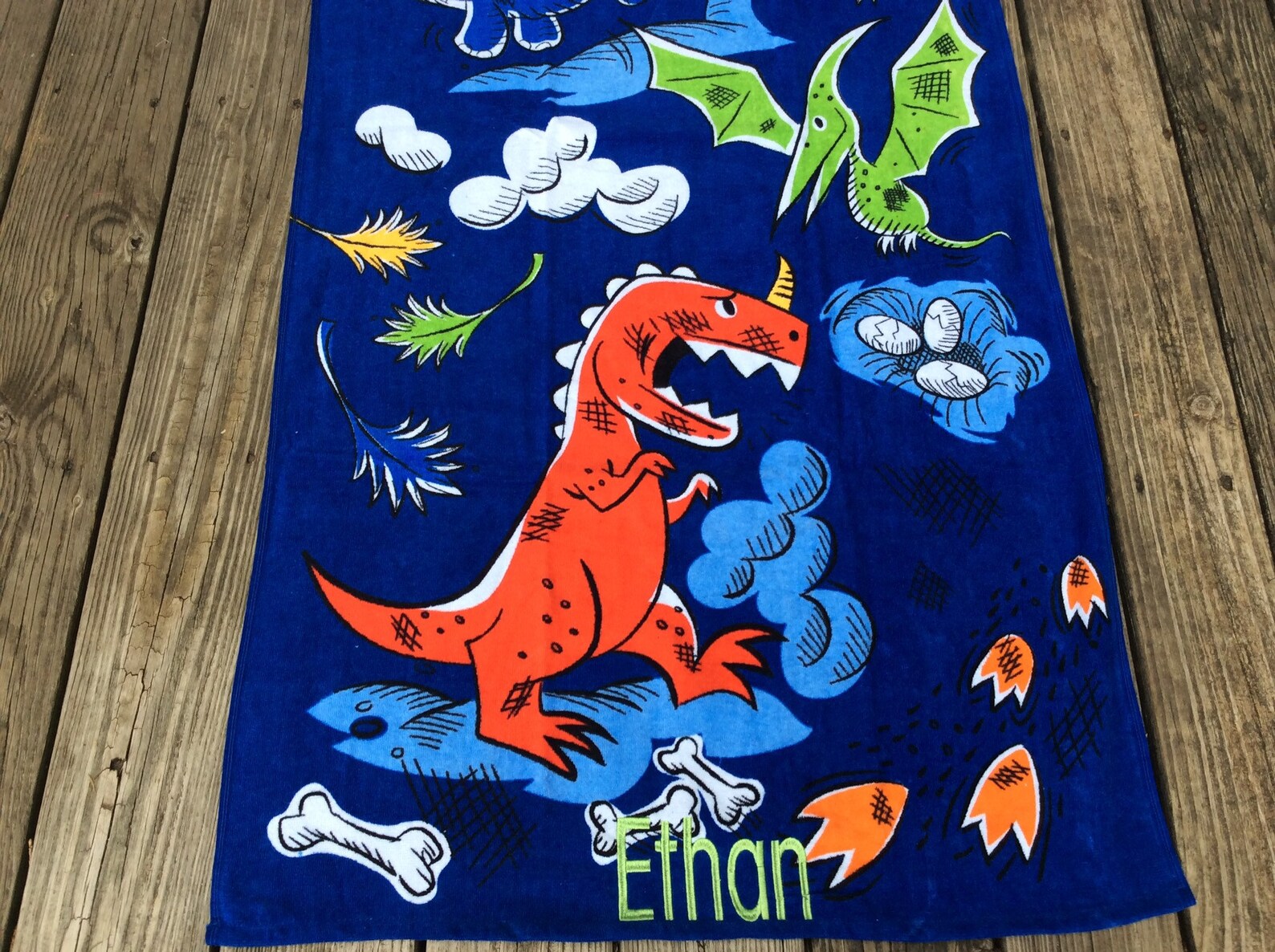 Dinosaur Personalized Beach Towel Best Kids Monogrammed Etsy