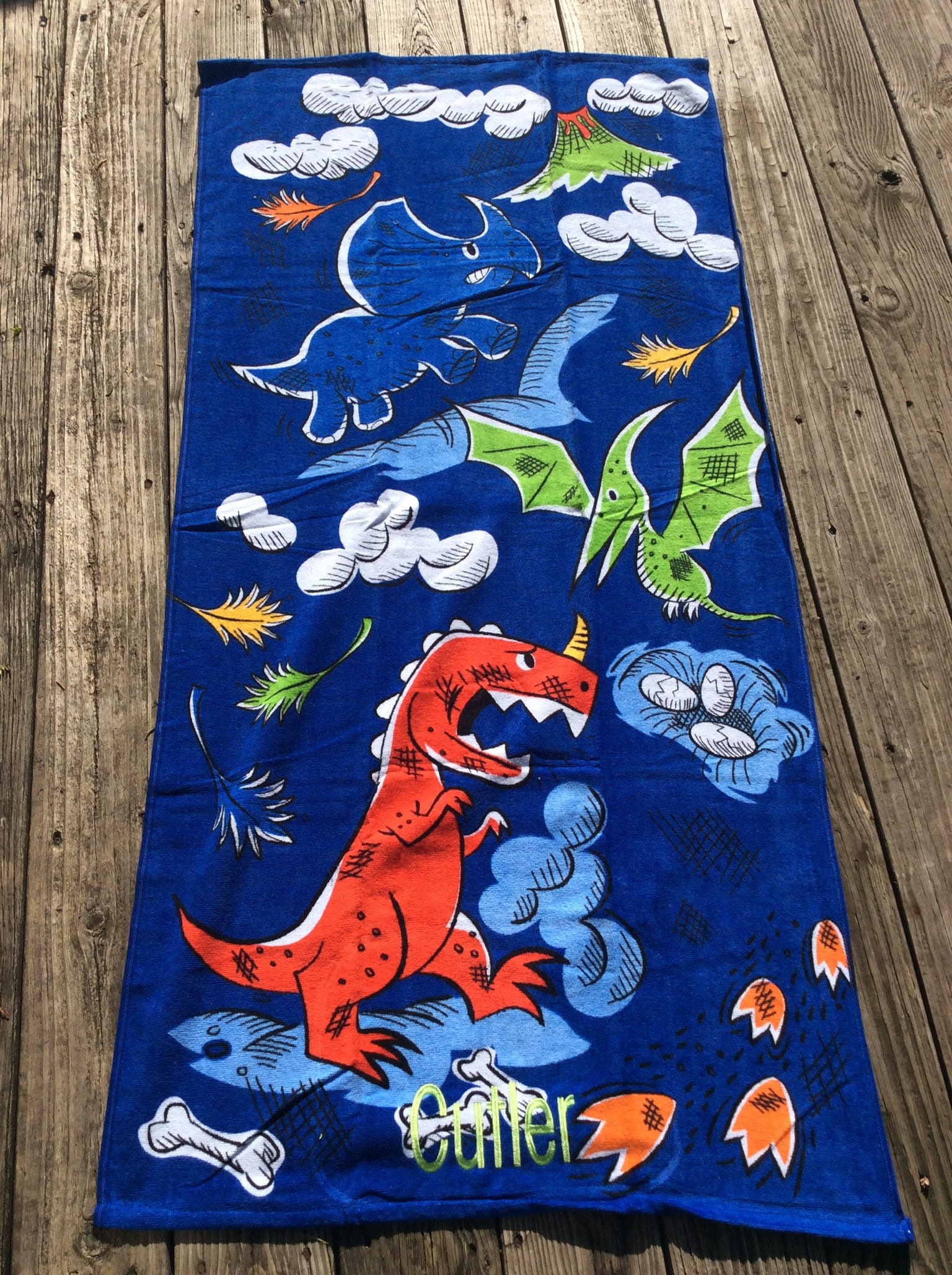 Dinosaur Personalized Beach Towel Best Kids Monogrammed Etsy