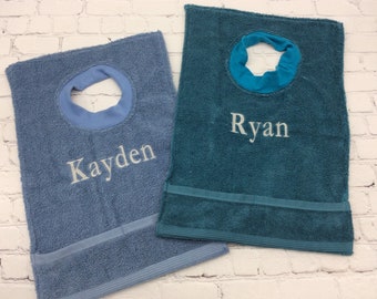 Personalized Towel Bib, Monogrammed Adult Clothing Cover, Best Toddler Birthday Gift, Senior Eco Friendly Outfit Cover, Perfect for Baby Boy