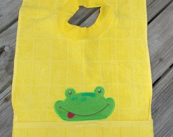 Frog Towel Bib, Personalized Bib, Frog Decor, Frog Baby Shower Gift, Toddler Gift, Birthday Gift, Birthday Decor, Frog Baby, Towel Bib