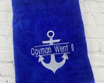 Anchor Personalized Beach Towel Monogrammed Beach Towel Pool Party Birthday Gift Bridesmaids Gift Bridal Party Favors Nautical Towel
