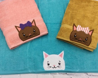 Kids Personalized Towel Ships out in 24 Hours Cotton Bath Cat Decor Kitten Monogrammed Gift READY TO SHIP Cat Hooded Towel