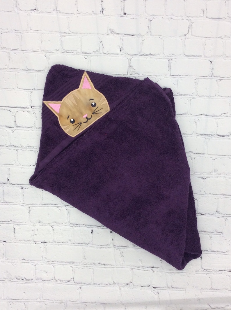 Kids Personalized Towel Ships out in 24 Hours Cotton Bath Cat Decor Kitten Monogrammed Gift READY TO SHIP Cat Hooded Towel