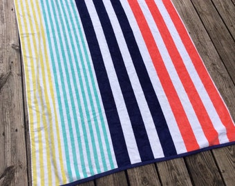 New XXL Personalized Adult Beach Towel, Oversized Vacation Momento, Beach Blanket, Stripe Monogrammed Birthday Gift Custom Graduation